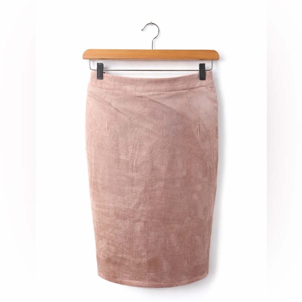Lulus Faux Suede Peach Pink Pencil Skirt Size M Chic Minimalist Classic Luxe